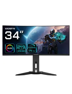 GIGABYTE Monitor de juegos curvo OLED WQHD MO34WQC de 34" - 3440 x 1440, 175Hz, 0.03ms, KVM, 250 cd m², FreeSync Premium Pro,