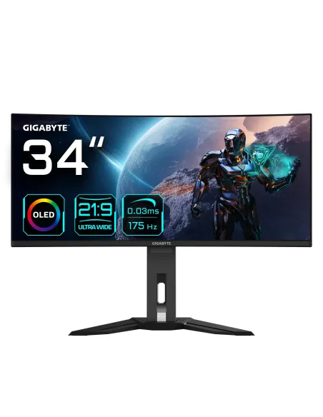 GIGABYTE Monitor de juegos curvo OLED WQHD MO34WQC de 34" - 3440 x 1440, 175Hz, 0.03ms, KVM, 250 cd m², FreeSync Premium Pro,