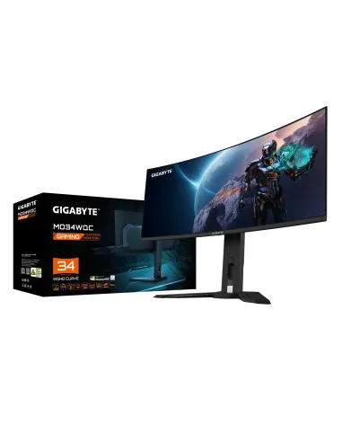 GIGABYTE Monitor de juegos curvo OLED WQHD MO34WQC de 34" - 3440 x 1440, 175Hz, 0.03ms, KVM, 250 cd m², FreeSync Premium Pro,