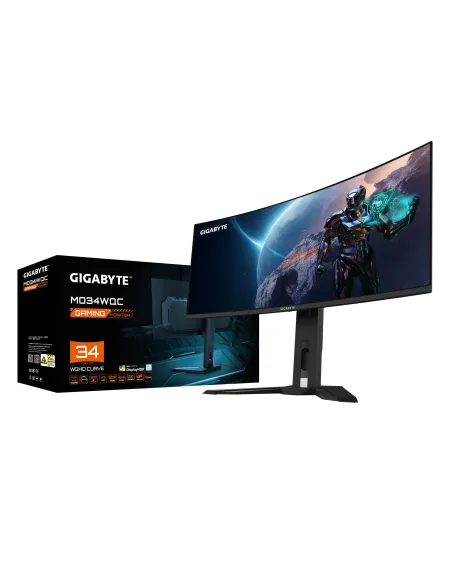 GIGABYTE Monitor de juegos curvo OLED WQHD MO34WQC de 34" - 3440 x 1440, 175Hz, 0.03ms, KVM, 250 cd m², FreeSync Premium Pro,