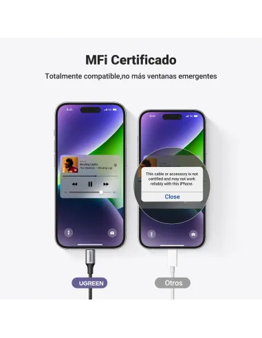 Ugreen 70509 cable de teléfono móvil Plata 1 m 3,5mm Lightning
