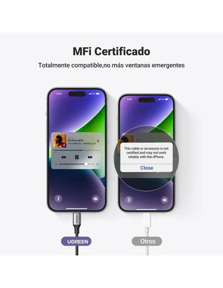 Ugreen 70509 cable de teléfono móvil Plata 1 m 3,5mm Lightning