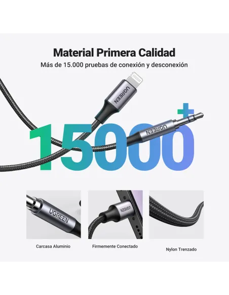 Ugreen 70509 cable de teléfono móvil Plata 1 m 3,5mm Lightning