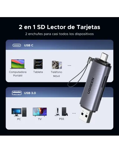 Ugreen 50706 lector de tarjeta USB Micro-USB Plata