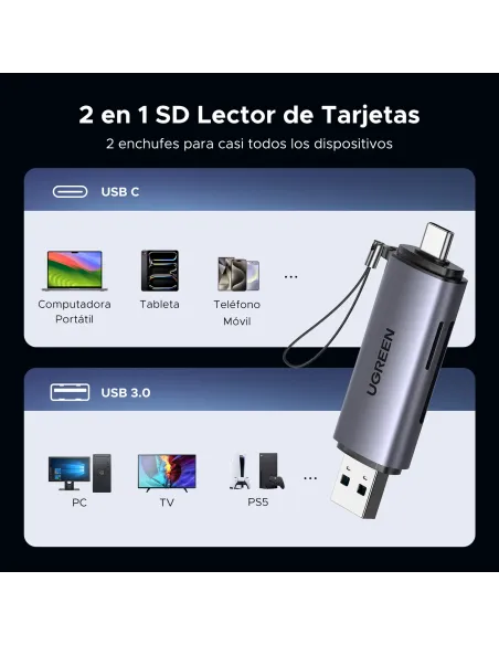 Ugreen 50706 lector de tarjeta USB Micro-USB Plata