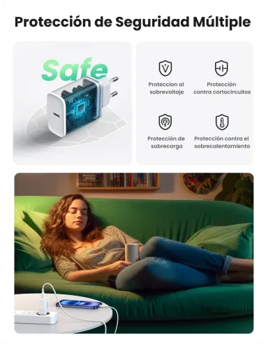 Ugreen 60450 cargador de dispositivo móvil Universal Blanco Corriente alterna Carga rápida Interior