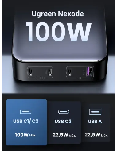 Ugreen Nexode Universal Gris Corriente alterna Carga rápida Interior