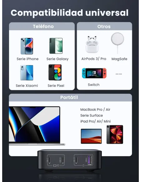 Ugreen Nexode Universal Gris Corriente alterna Carga rápida Interior