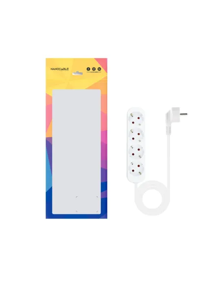 Nanocable Regleta de Enchufes con 4 Tomas, 1.4 m, Blanco