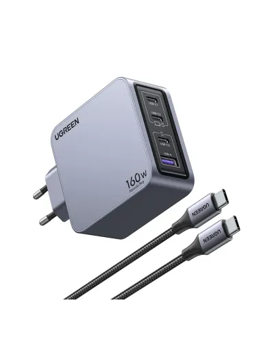 Ugreen Nexode Pro 160W GaN Charger with USB-C Cable Universal Negro, Gris Corriente alterna Carga rápida Interior