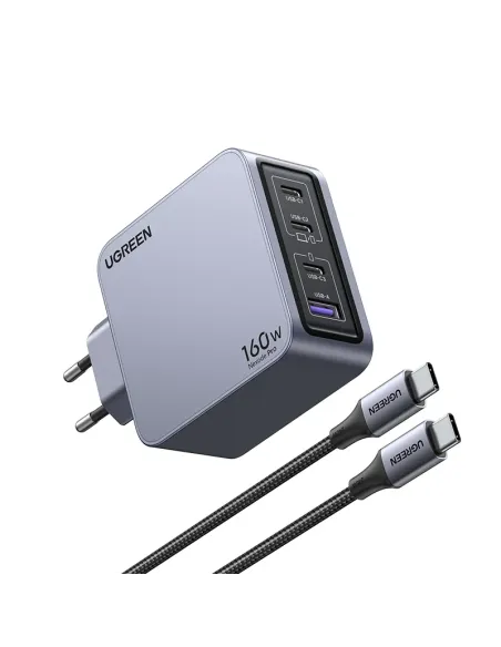 Ugreen Nexode Pro 160W GaN Charger with USB-C Cable Universal Negro, Gris Corriente alterna Carga rápida Interior