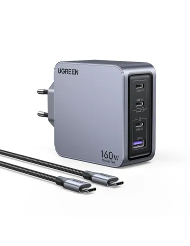 Ugreen Nexode Pro 160W GaN Charger with USB-C Cable Universal Negro, Gris Corriente alterna Carga rápida Interior