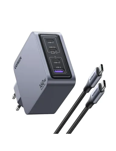 Ugreen Nexode Pro 160W GaN Charger with USB-C Cable Universal Negro, Gris Corriente alterna Carga rápida Interior