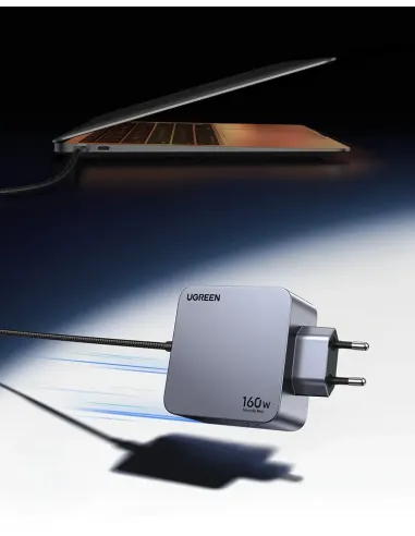 Ugreen Nexode Pro 160W GaN Charger with USB-C Cable Universal Negro, Gris Corriente alterna Carga rápida Interior