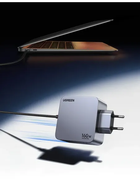 Ugreen Nexode Pro 160W GaN Charger with USB-C Cable Universal Negro, Gris Corriente alterna Carga rápida Interior