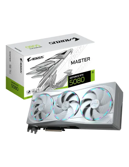 GIGABYTE AORUS GeForce RTX 5080 MASTER ICE 16G Tarjeta Gráfica - 16GB GDDR7, 256 bits, PCI-E 5.0, 2805MHz Core Clock, 3 x DP