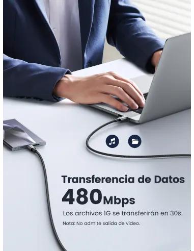 Ugreen 70427 cable USB USB 2.0 1 m USB C Negro, Plata