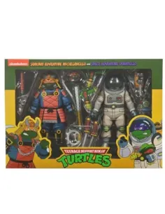 Figura neca teenage mutant ninja turtles space adventure donatello & samurai adventure michelangelo pack 2 scale action 18cm