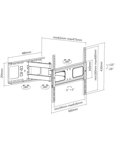 Equip 650316 Soporte de pared articulado para TV de 37"-70