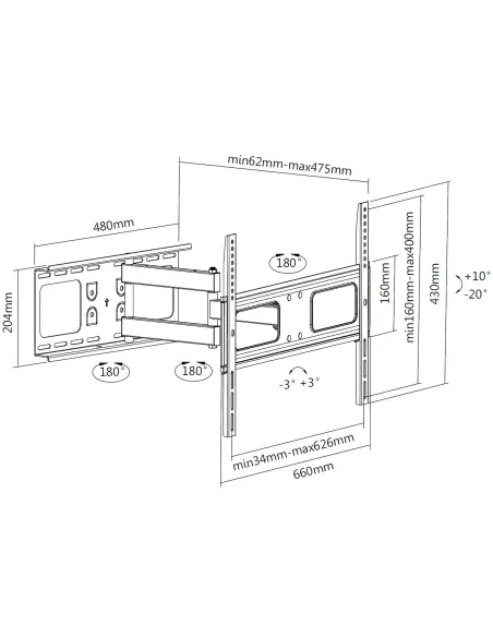 Equip 650316 Soporte de pared articulado para TV de 37"-70