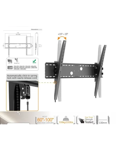 Equip 650322 Soporte de pared para TV curva inclinable de 60"-100