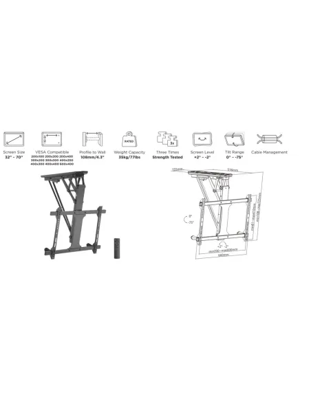 Equip 650329 Soporte de techo motorizado para TV de 32"-70