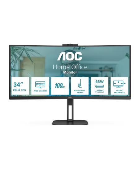 AOC V5 CU34V5C BK pantalla para PC 86,4 cm (34") 3440 x 1440 Pixeles Wide Quad HD LED Negro