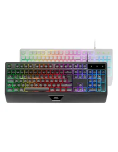 Mars Gaming MK124, Teclado Ergonómico H-Mech, Reposamuñecas Integrado, Iluminación FRGB Rainbow, Teclado Gaming Antighosting 2