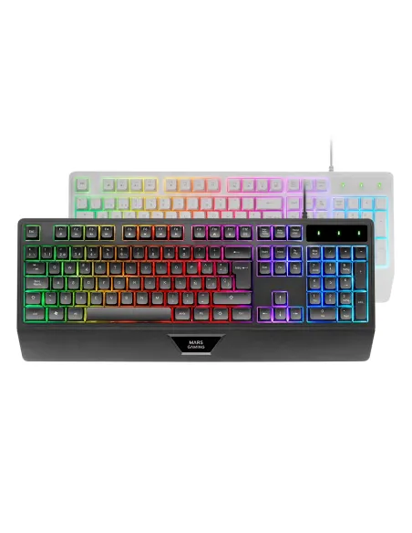 Mars Gaming MK124, Teclado Ergonómico H-Mech, Reposamuñecas Integrado, Iluminación FRGB Rainbow, Teclado Gaming Antighosting