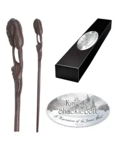 Replica the noble collection harry potter kingsley shaklebolt varita con caja y placa de identificacion