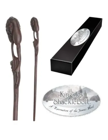 Replica the noble collection harry potter kingsley shaklebolt varita con caja y placa de identificacion