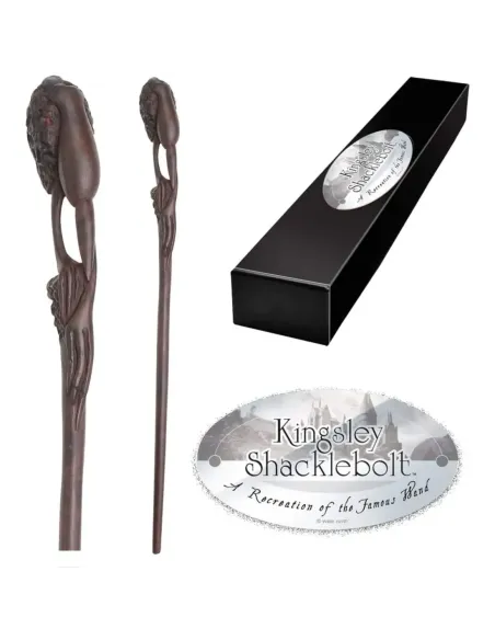 Replica the noble collection harry potter kingsley shaklebolt varita con caja y placa de identificacion