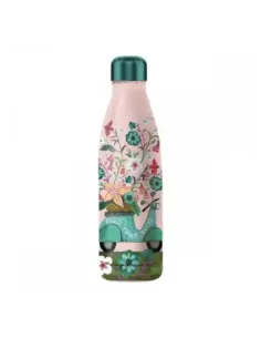 Botella isotermica enesco rosa estampado flores y moto