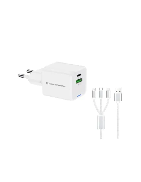 Cargador de pared conceptronic althea16w 33w + cable usb 3.0 3 en 1 blanco