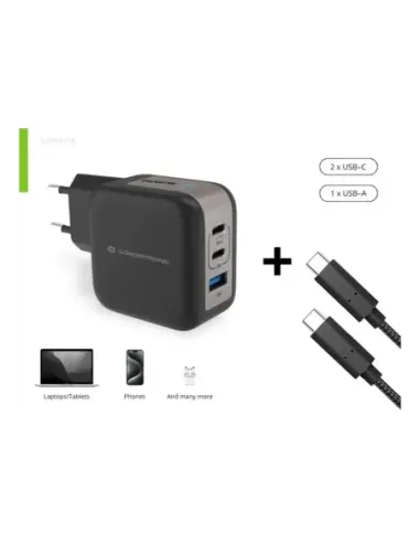 Cargador de pared conceptronic althea17b 67w 2x usb tipo c 1x usb tipo a