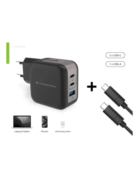 Cargador de pared conceptronic althea17b 67w 2x usb tipo c 1x usb tipo a