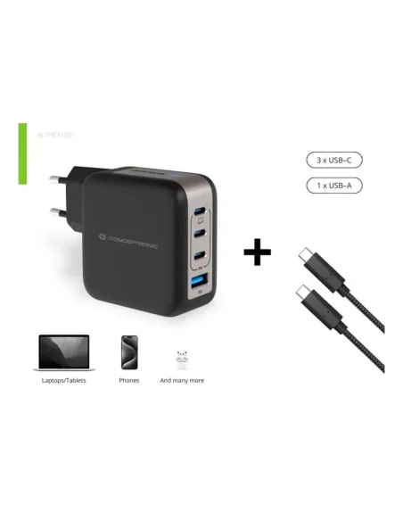Cargador de pared conceptronic althea18b 100w 3x usb tipo c 1x usb tipo a