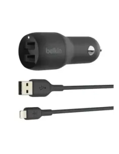 Cargador de coche belkin ccd001bt1mbk 24w 2x usb tipo a + cable lightning a usb tipo a