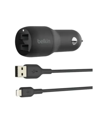Cargador de coche belkin ccd001bt1mbk 24w 2x usb tipo a + cable lightning a usb tipo a