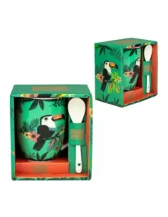 Taza de cerámica con cuchara enesco tucán