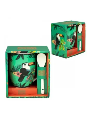 Taza de cerámica con cuchara enesco tucán