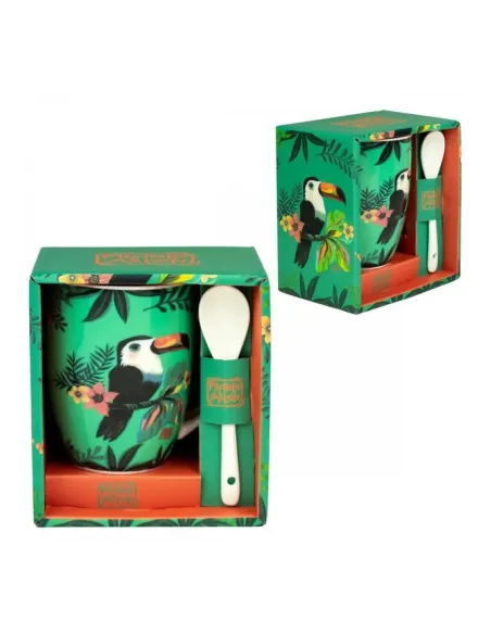 Taza de cerámica con cuchara enesco tucán