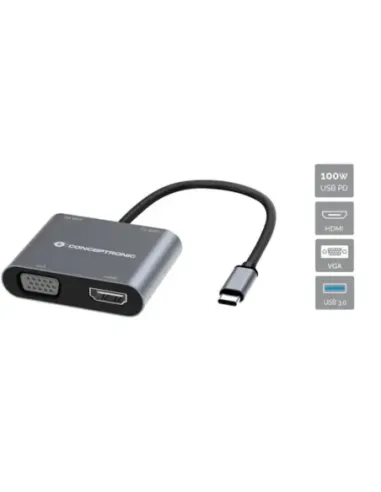 Hub usb tipo c conceptronic donn16g 1 x hdmi - 1 x vga - 1 x usb tipo c - 1 x usb 3.0