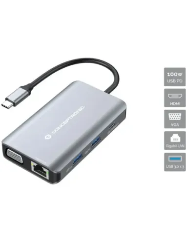 Docking station conceptronic donn21g 7 en 1 3 x usb 3.0 - 1 x hdmi - 1 x vga - 1 x rj45 - 1 x usb tipo c