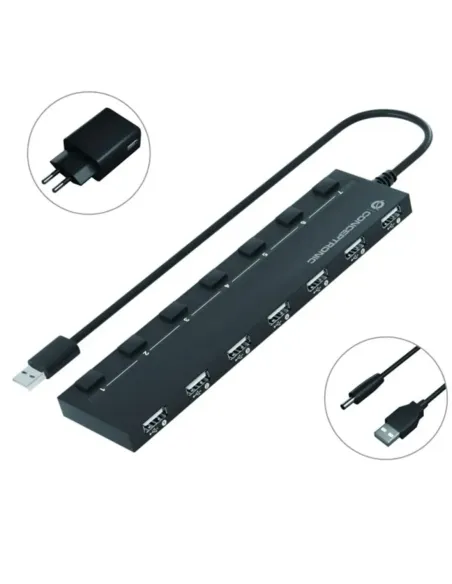 Hub usb 2.0 conceptronic hubbies08 7 puertos con interruptores con alimentador