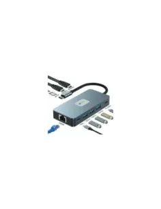 Docking USB Tipo-C Leotec LEDS02/ 3xUSB/ 1xUSB Tipo-C/ 1xUSB Tipo-C PD/ 2xHDMI 4K/ 1xRJ45/ 1xLector Tarjetas SD y MicroSD/ Gris