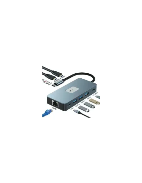 Docking USB Tipo-C Leotec LEDS02/ 3xUSB/ 1xUSB Tipo-C/ 1xUSB Tipo-C PD/ 2xHDMI 4K/ 1xRJ45/ 1xLector Tarjetas SD y MicroSD/ Gris