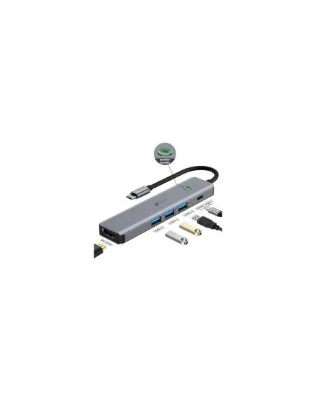 Docking USB Tipo-C Leotec LEDS05/ 3xUSB/ 1xUSB Tipo-C PD/ 1xHDMI 4K/ Gris