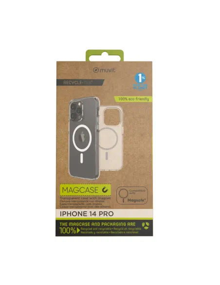 Funda muvit recycletek magsafe para apple iphone 14 pro transparente