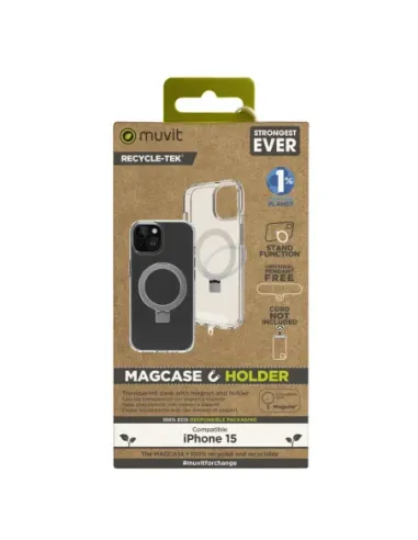 Funda muvit recycletek magsafe + soporte para iphone 15 transparente